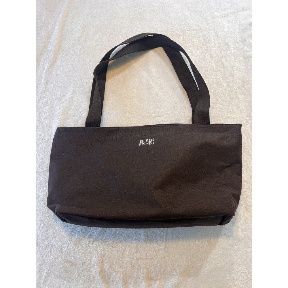 EILEEN FISHER Brown Large Canvas Tote Bag Zip Closure Purse